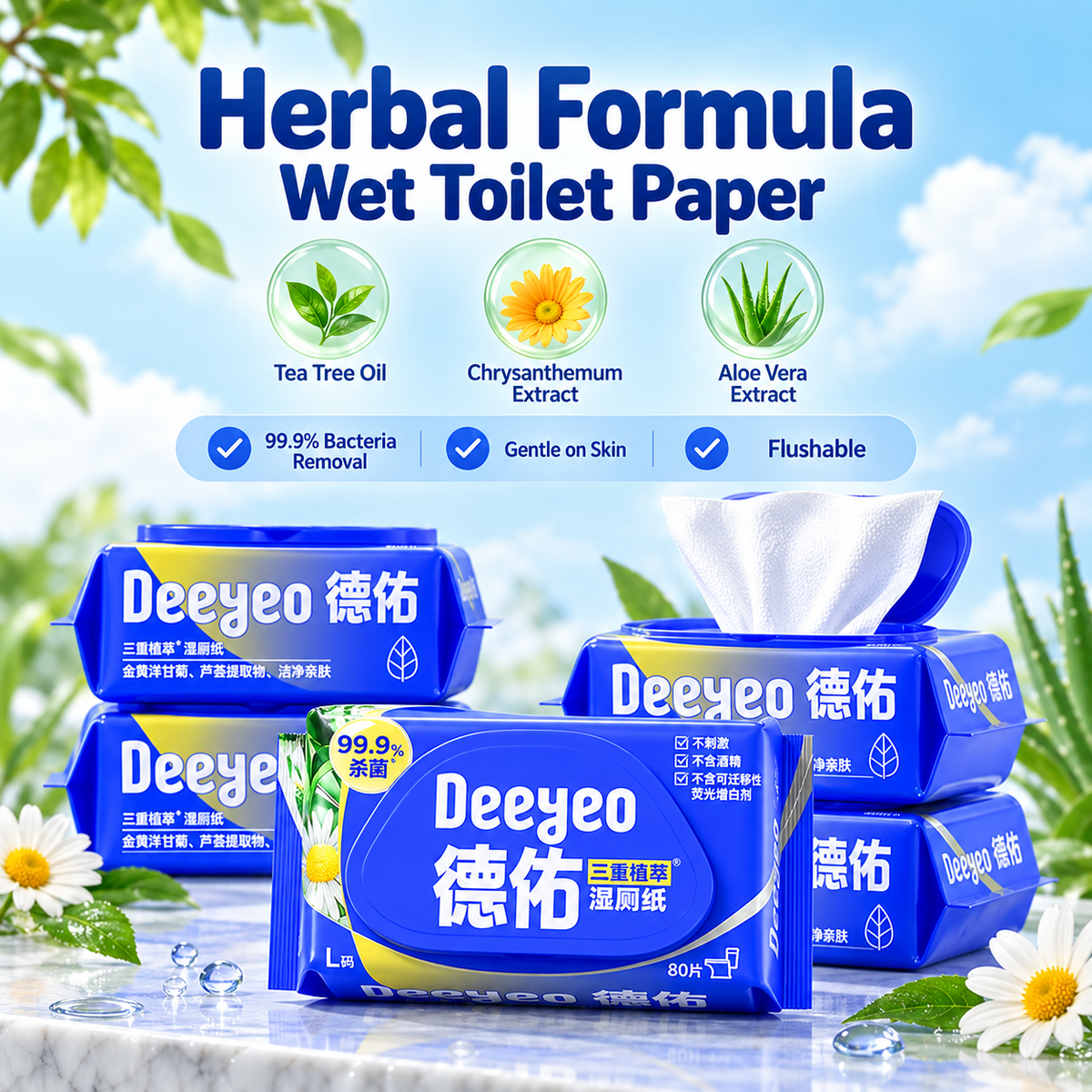 德祐三重植萃可冲散湿厕纸 80片