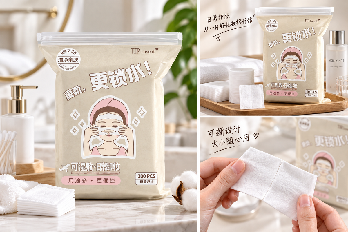 TTR Stretchable Tencel Facial Cotton Pads 200 Sheets (Perforated + Regular)