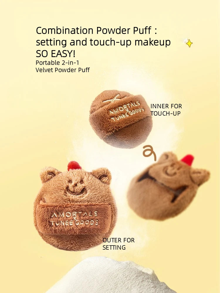 Amortals Soft Plush Bear Powder Puff,  Loose Powder Puff for Setting Makeup, Bread Series；Large Size