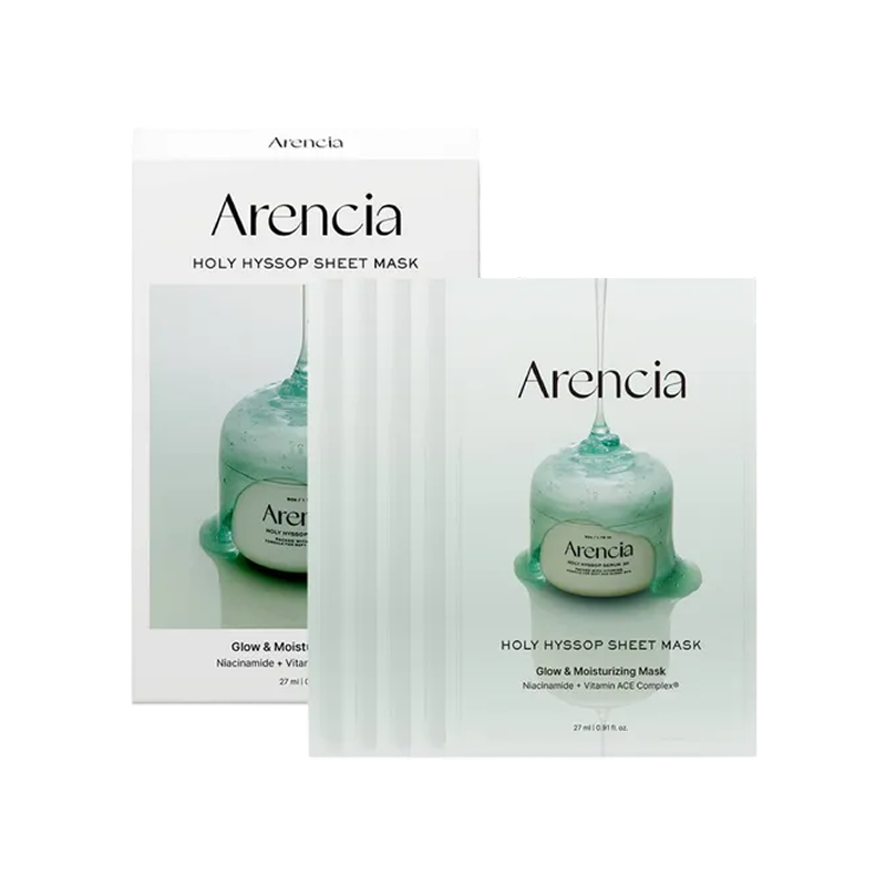 Arencia Holy Hyssop Sheet Mask（Glow & Moisturizing Mask，Niacinamide + Vitamin ACE Complex）
